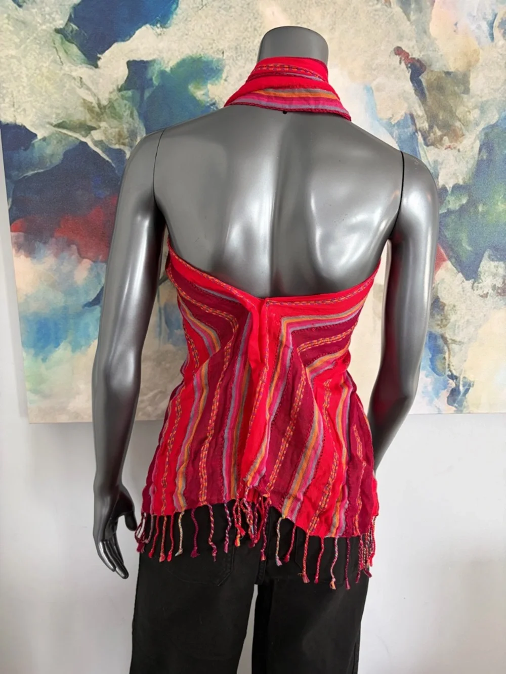 Vibrant Red Striped Women's Scarf, Shoulder Wrap, Or Hijab